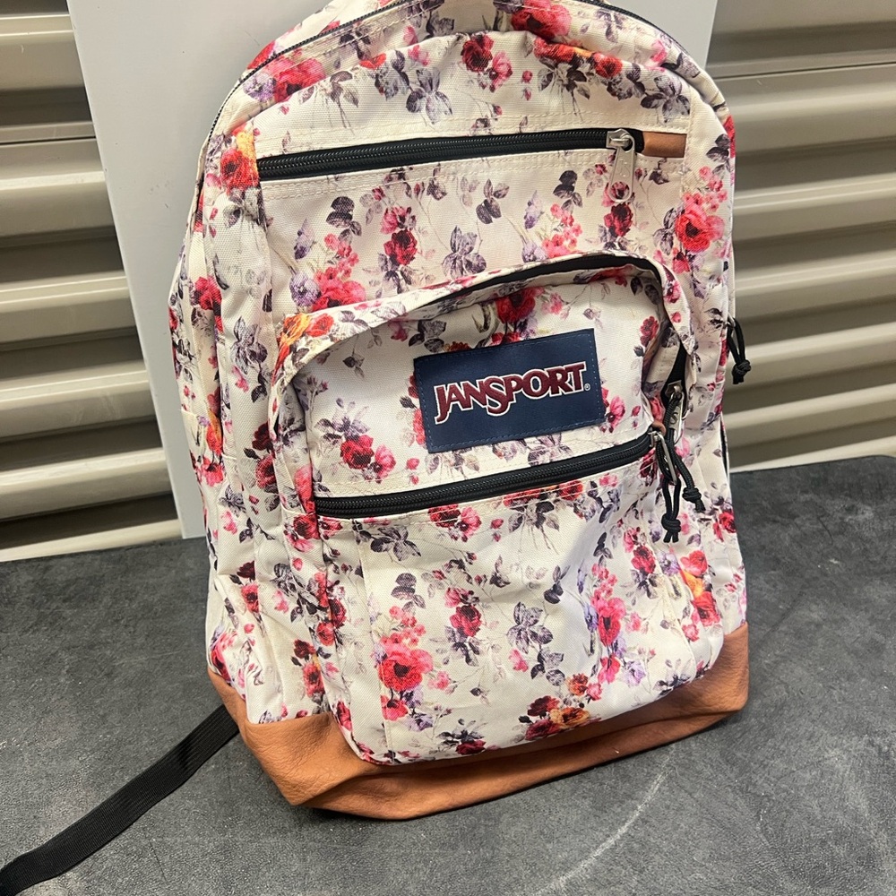 Jansport White and Pink Floral Backpack